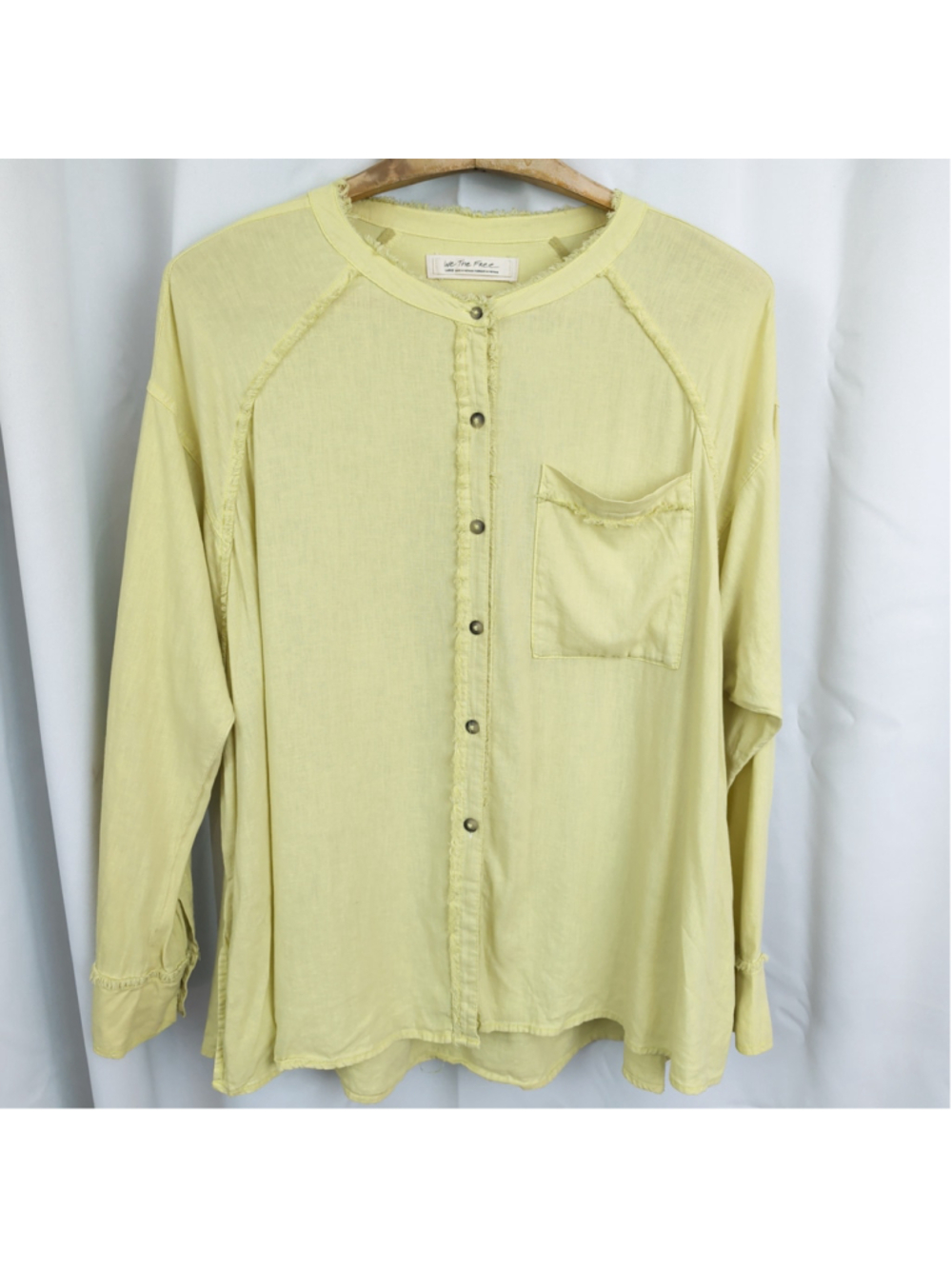 We The Free Linen Blend Yellow Fringe Edge Oversized Shirt Large